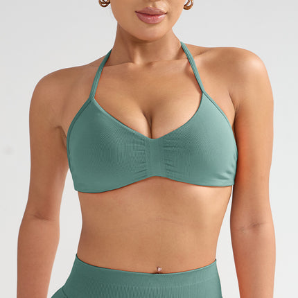 Cross-Border Large Size Halterneck Sports Bra High-Intensity Beautiful Back Sling Sports Bra All-In-One Sports Vest Chest Pad