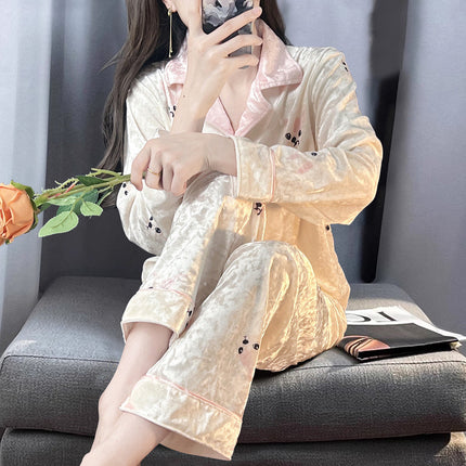 2025 New Gold Velvet Pajamas for Women in Autumn and Winter Cute Popular Ins Style High-End Warm Home Wear Set