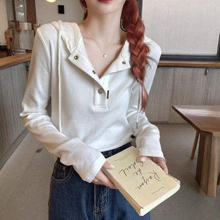 Cross-Border 2025 New Sweet Style Hooded Long-Sleeved T-Shirt Spring & Fall Slimming Age-Reducing Elegant Top Factory Direct Sales Model