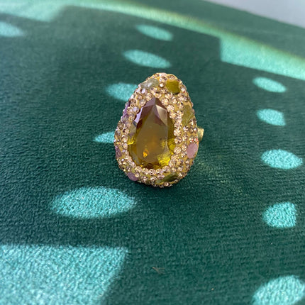 Full-Encrusted Open-Ended Color-Changing Heart-Shaped Sudanite Index Finger Ring, Rose Gold Personalized Trendy Gemstone Jewelry
