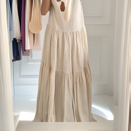 2024 Women's Loose Solid Color Pleated Irregular dress Beach Strap Long Dress