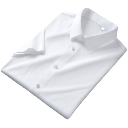Summer New Vertical Striped Shirt for Men, Short-Sleeved Business Casual High-Elastic Seamless Shirt, Slim Fit Light Business