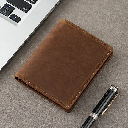 Top Layer Cowhide Crazy Horse Leather Wallet Amazon RFID Anti-theft Brush Men's Short Money Clip Cross-border Leather Wallet for Men