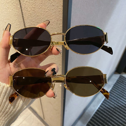 Cross-border New Arc de Triomphe Oval Metal Small Frame Sunglasses Women's High-end Fashion Street Photograph Sunglasses Sunglasses