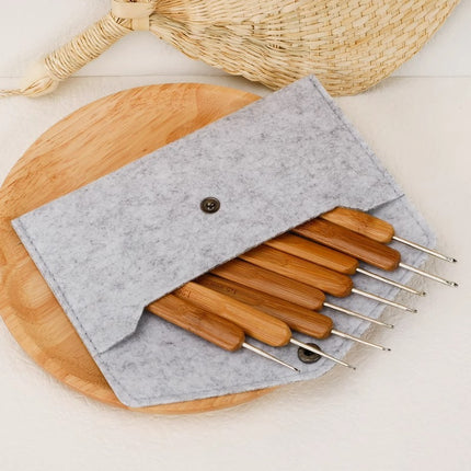 Full Set of Bamboo Handle Crochet Hooks, Bamboo Crochet Yarn Hooks, Handmade Knitting Tools, Sweater Needles, Round Head Carbonized Crochet Set