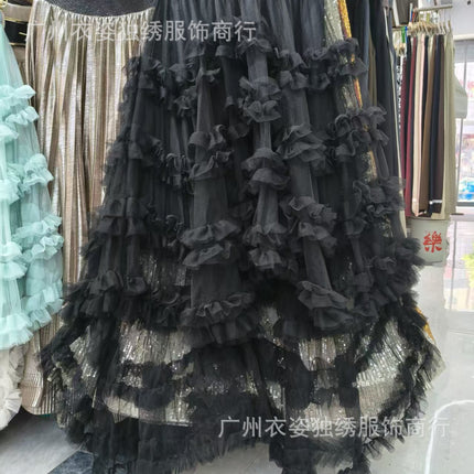 European and American French Romantic Heavy-Duty Ruffled Mesh Fluffy Skirt with Short Front and Long Back Asymmetrical Cake Skirt Fairy