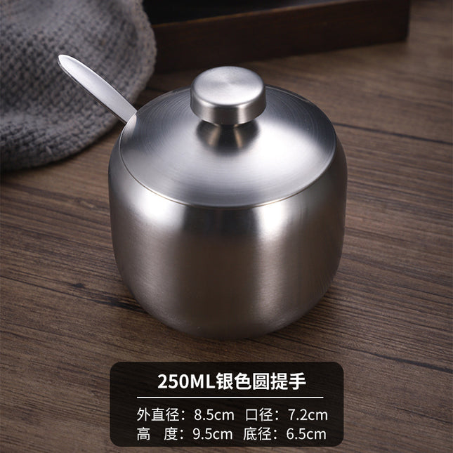 Cross-border Korean-style 304 stainless steel seasoning jar kitchen chili sauce oil salt jar with spoon seasoning box creative golden jar