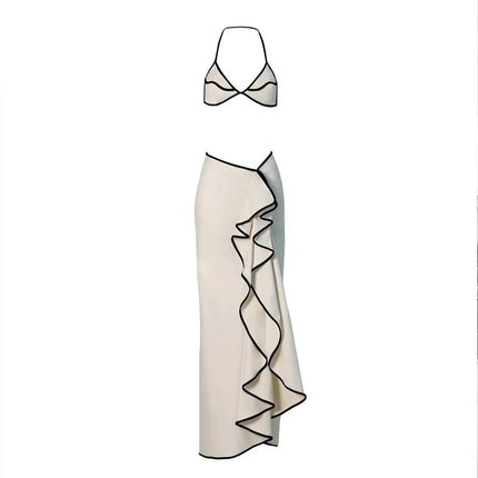 In-Stock European and American Cross-Border 2025 New Women's Swimsuit Two-Piece Solid Color Three-Piece Bikini Nylon Skirt Swimwear Set