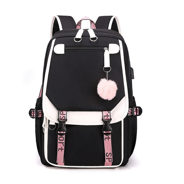 Backpack, Primary School, Middle School and High School Student School Bag, Fur Ball Bag, Multi-Color Selection, Large Capacity Simple Bag, Sports and Leisure Bag