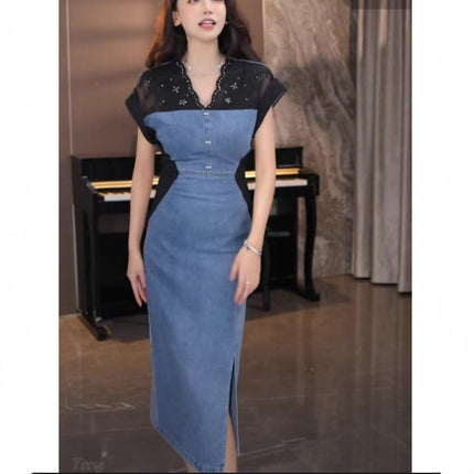 European Station 2026 Summer New Fashion Casual Hourglass Figure Waist-Cinching Versatile Denim Dress for Women