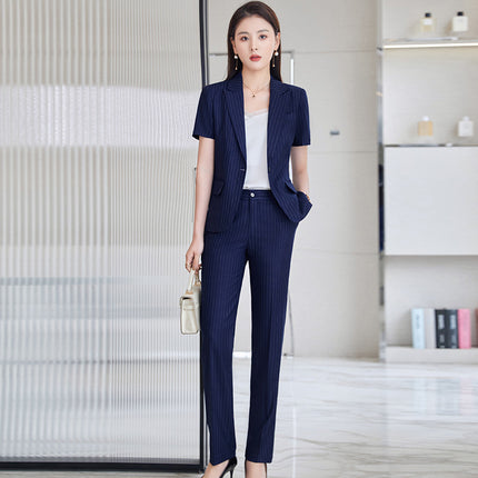 Hotel Front Desk Jewelry Store Work Clothes Classy New Stripesd Suit Suit Women's Summer Thin Short-Sleeved Business Wear