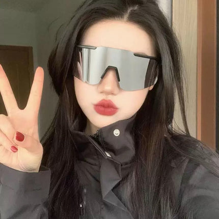 Personalized Reflective Outdoor Cycling Glasses Road Cycling Sports Night Cycling Sunglasses Women's Trendy Large Frame Windproof Goggles