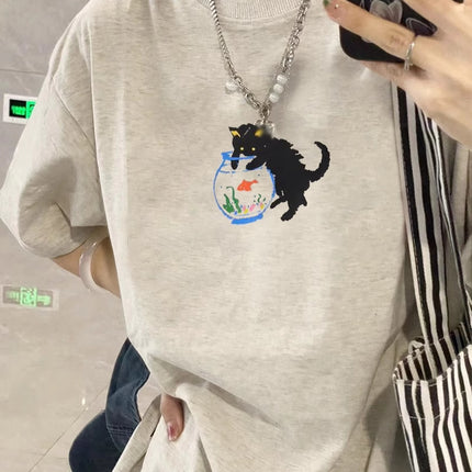 Pure Cotton Short-Sleeve T-Shirt for Women 2026 New American Retro Design Niche Half-Sleeve Top Women's Loose Trendy Brand T-Shirt
