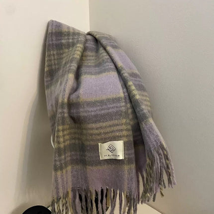 New Striped Scarf for Women, Autumn and Winter Thickened Warm Neck Scarf, Versatile Solid Color for Students, Manufacturer Cross-Border Fashion
