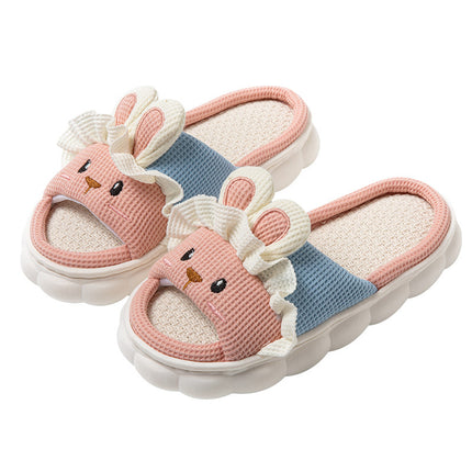 Cute lace rabbit parent-child male and female baby adult indoor and outdoor home wooden floor thickened linen Four Seasons slippers