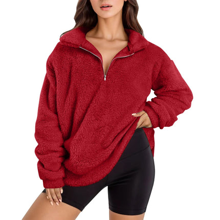 Cross-border AliExpress autumn and winter wish2023 European and American new plush fleece-lined women's stand collar sweater casual