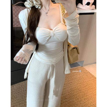Trendy Two-Piece Set: Pure Desire Hot Girl Style Twisted Design Camisole for Women, Early Autumn New Niche Versatile Cardigan with Long Sleeves