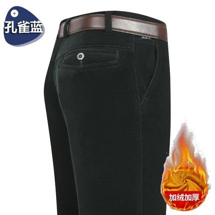 Autumn and Winter fleece-lined Thick Men's Corduroy Pants Middle-aged Men's Casual High Waist Loose Pants Middle-aged Pants