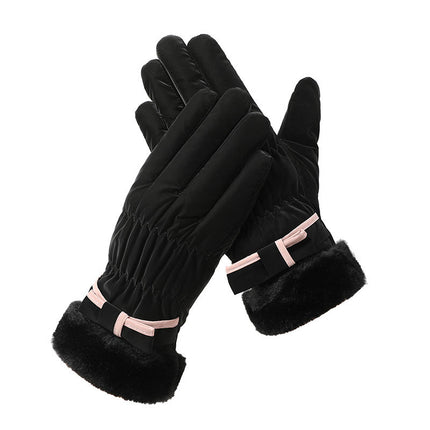 Winter Cycling Warm Gloves fleece-lined Thickened Cold-proof Electric Car Bow Cotton Gloves Women's Waterproof Windproof A98