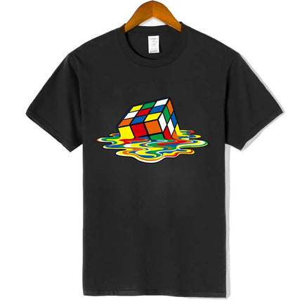 Men's High-Quality Pure Cotton Magic Square Print O-Neck Men's T-Shirt Casual Cool Hip-Hop Short-Sleeved Top