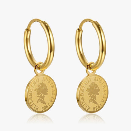 French Retro Queen's Head Ear Buckle Titanium Steel Earrings Niche Design High-grade Pendant Circle Internet Trendy Earrings