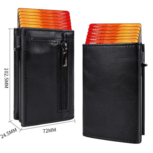 Cross-Border Rfid Anti-Theft Magnetic Automatic Pop-Up Side Push Card Holder Pu Leather Men's Multi-Card Slot Card Holder