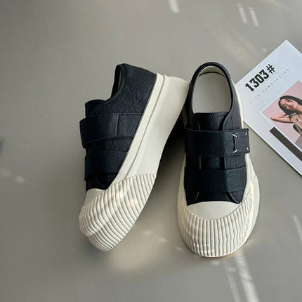 Grape mom with lazy person hook and loop versatile round head small white shoes increased thick bottom biscuits round head 24 new women's shoes