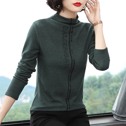 Half-Turtleneck Base Layer Shirt for Women, 2025 Autumn and Winter New Long-Sleeve T-Shirt, Slim-Fit Double-Sided Cashmere Top for Moms, Trendy