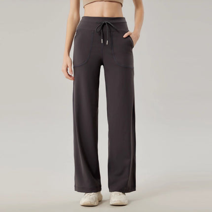 Lulu Straight-Leg Pants Slimming Butt-Lifting Yoga Sports Pants Waist-Cinching Drawstring High-Waisted Wide-Leg Pants Autumn Running Casual Pants