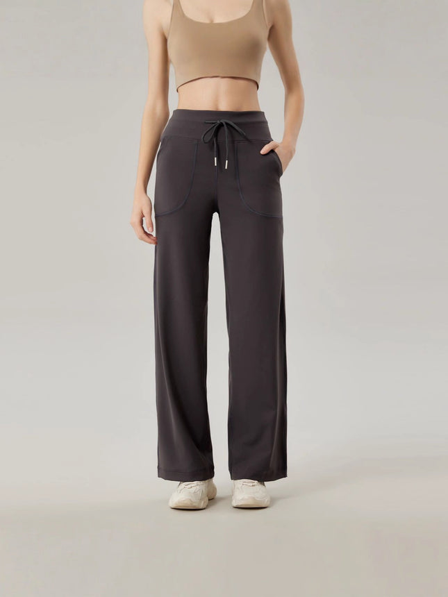 Lulu Straight-Leg Pants Slimming Butt-Lifting Yoga Sports Pants Waist-Cinching Drawstring High-Waisted Wide-Leg Pants Autumn Running Casual Pants