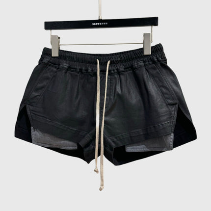 Subhuman | Dark Style Mainline Black Shorts with Elastic Waistband and Drawstring, Slimming Wax Finish, Versatile and Slimming.
