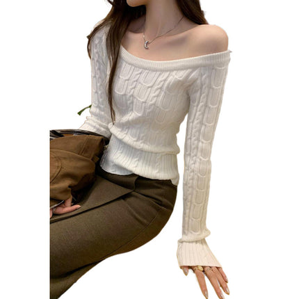 Beautiful One-Shoulder Cable Knit Sweater for Women, 2026 Autumn/Winter, Stylish and Unique High-End Top