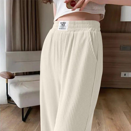 Pink Ice Silk Pants Women's Summer Thin Narrow Wide Leg Pants 2025 New High Waist Dape Straight Sunscreen Trousers