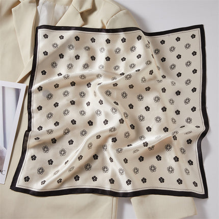 100% Silk Scarf Spring New Black Silkworm Silk 53cm Small Square Scarf Advanced Sense White Scarf
