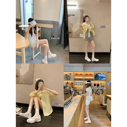 Cowhide Leather Wave Crescent Original 5cm Thick-Soled Functional Sports Ballet Shoes Women's Mary Jane Shoes
