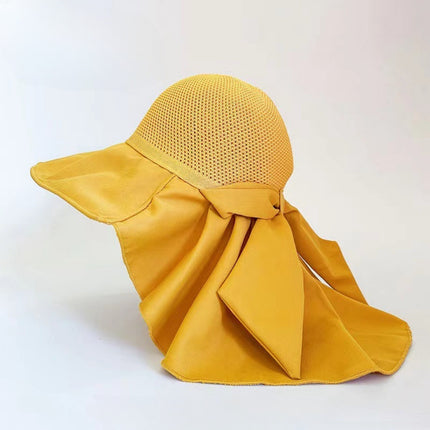 Spring and summer sunscreen face-covering breathable fisherman hat Korean bow shawl hat outdoor multi-functional sun hat
