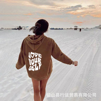 2023 New Autumn and Winter Casual Sports Hoodies Southeast Asia Cross-Border Export Women's Letter Print Hooded Sweatshirt