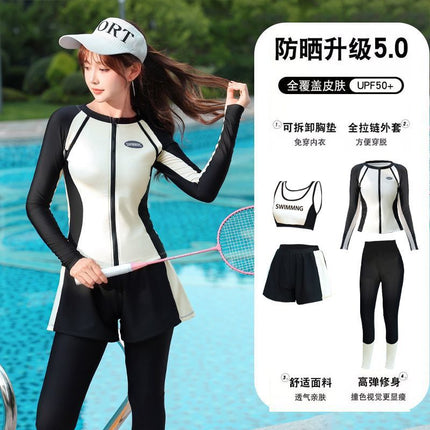Women's Summer Swimsuit Plus Size Split Conservative Snorkeling Sun Protection Long-Sleeved Pants Four-Piece Set Jellyfish Sports Surfing Swimsuit Quick-Drying