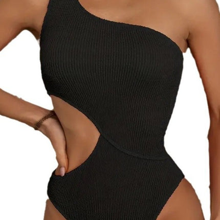 Foreign Trade Cross-Border Swimsuit Wrinkled Fabric Sexy One-Piece One-Shoulder Bikini Amazon Swimwear Women's Bikini One-Piece