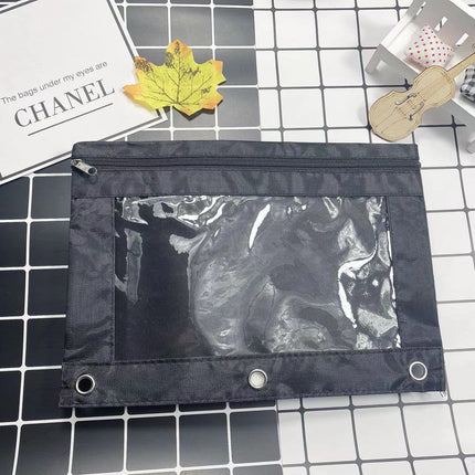 Three-Hole Oxford Cloth Pencil Case Document Bag Large Capacity Loose-Leaf Storage Bag Office Cross-Border Transparent Colorful Student Cute