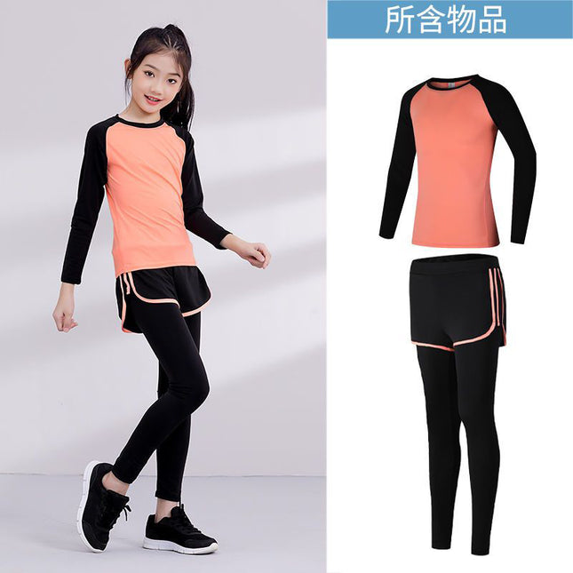 Children's Running Clothing Sports Suit Tights Girls Yoga Training Basketball Quick-Drying Clothing Elastic Sweat-Absorbent Fitness Clothing