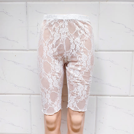 Lace Super Book Straight Five-point Leggings Slim-fit High-elastic Outer Wear plus size Safety Pants Rose Crochet Casual Trendy Pants