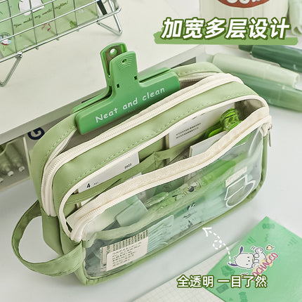 Large capacity transparent pencil case girls ins style Japanese high value students simple middle school stationery bag wholesale