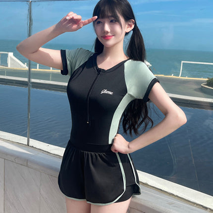 One-Piece Swimsuit for Women 2025 New High-End Student Swimming Pool Special Covering the Flesh and Slimming Look Square-Angle Hot Spring Bathing