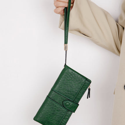 Cross-border European and American retro lychee pattern buckle long women's wallet Korean-style large capacity multi-functional bifold card holder