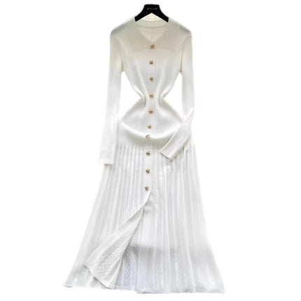 Cross-Border Fast Selling Elegant Slim-Fit Polo Collar Women's Dress 2026 New Style Knitted Long Dress