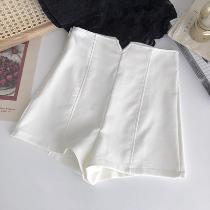 White Suit Shorts for Women, Summer Tight High-Waisted Slimming Leggings, Petite Anti-Exposure A-Line Outerwear Hot Pants