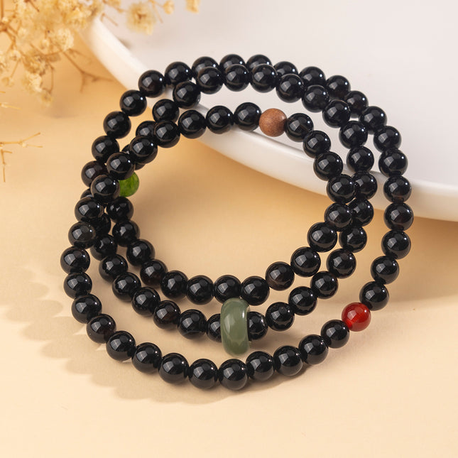 Live-Stream Popular Crystal Bracelets, Natural Black Agate Beaded Bracelets, Hetian Jade Running Ring Design Bracelets Wholesale