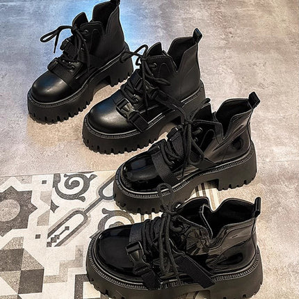 Z Black Boots Women's Autumn and Winter 2024 New Summer Versatile Thick-Soled Heightening Street Motorcycle Short Boots Trbottomy