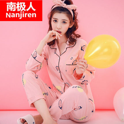 100% cotton pajamas Women's Spring and Autumn long-sleeved cotton outerwear suit Korean casual home wear
